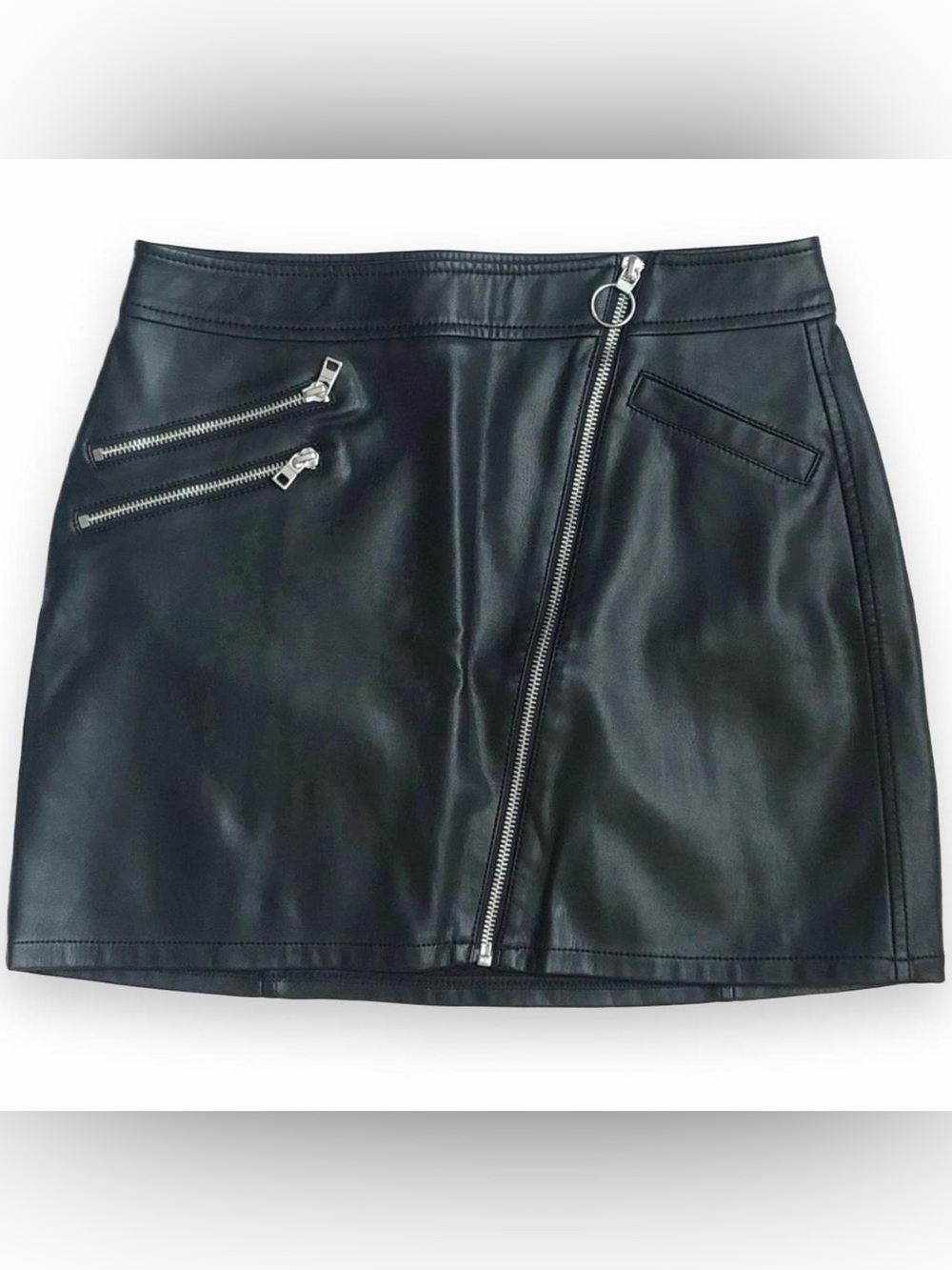 Express Faux Leather Asymmetrical Zipper Mini Skirt